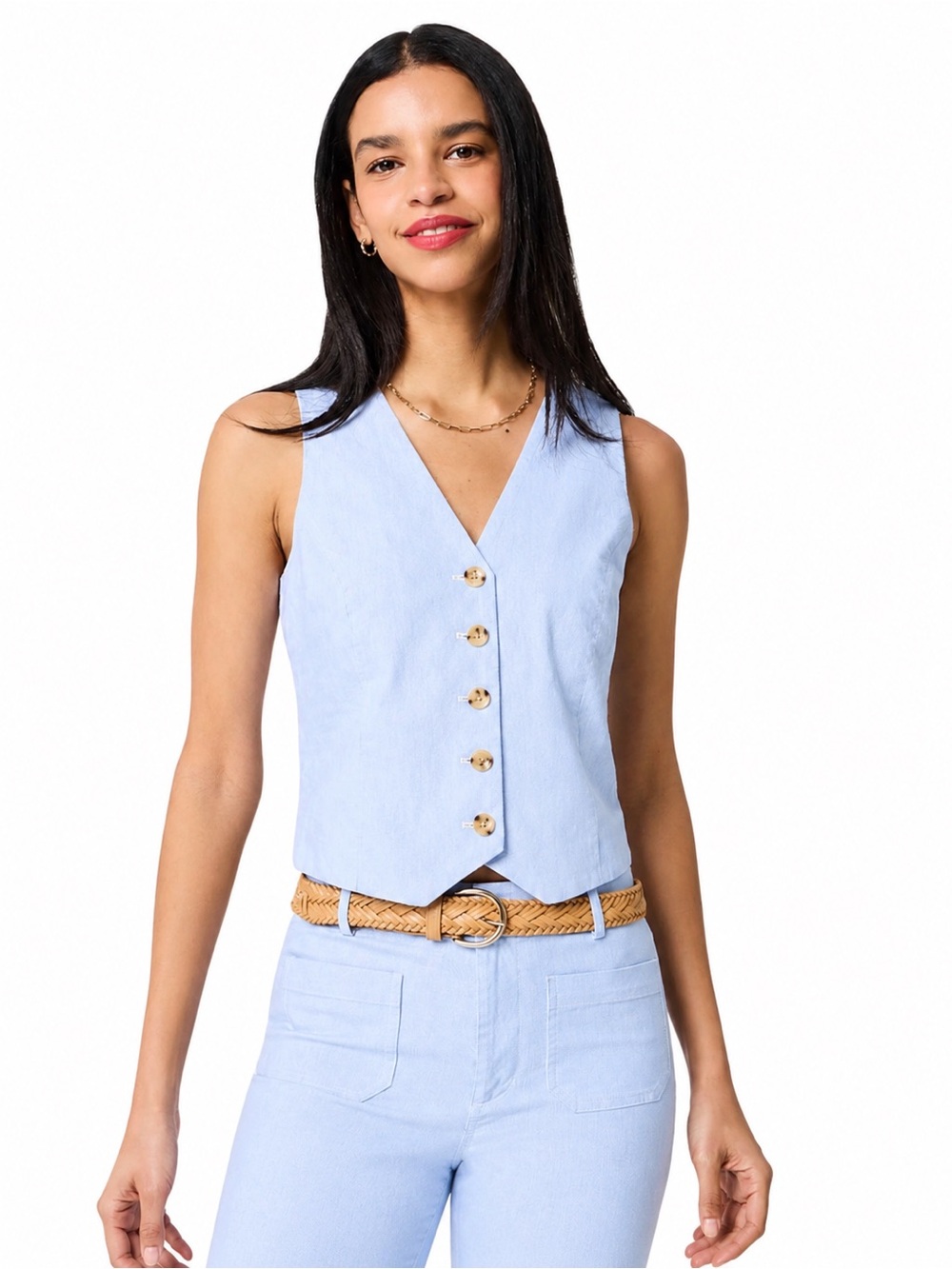 J. Crew Light Blue Pinstripe Linen-Blend Button Vest